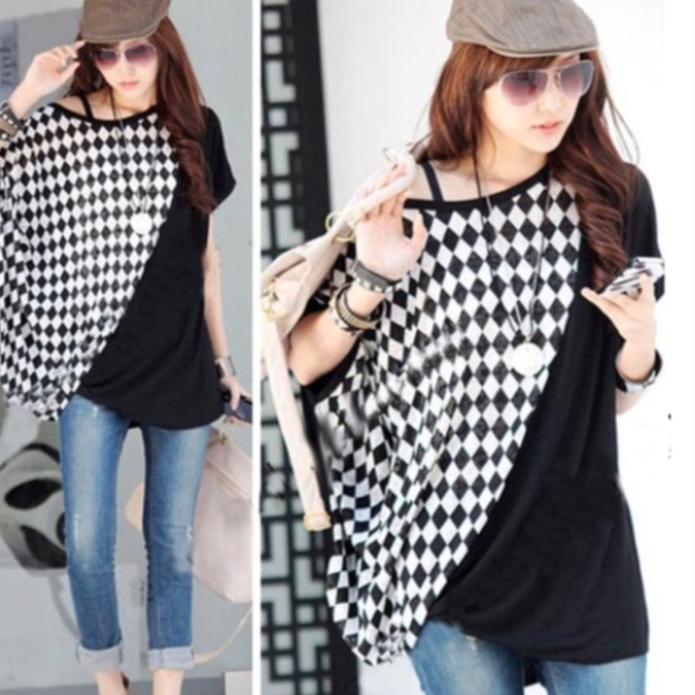 •oversized checkered top•